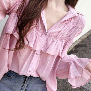 Bell-sleeve Shirred Shirt