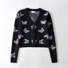 Butterfly Jacquard Cropped Cardigan