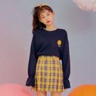 Frill-cuff Smile Pattern Sweatshirt