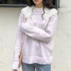 Lace Trim Long Sleeve Knit Top Light Pink - One Size