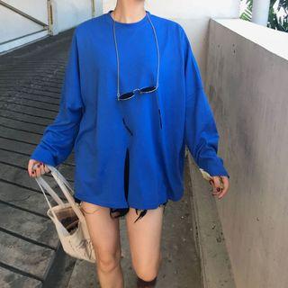 Plain Slit Hem Long Sleeve T-shirt