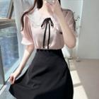 Lace-collar Chiffon Blouse With Tie