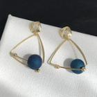 Bead & Alloy Triangle Dangle Earring 1 Pair - Gold & Blue - One Size