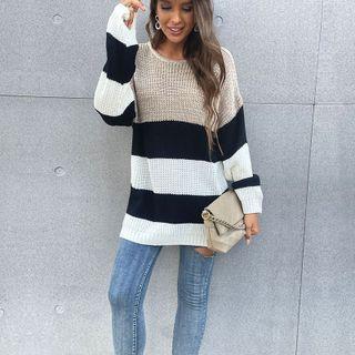 Oversize Long Sleeve Striped Cardigan