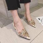 Embellished Pointed Slingback Kitten Heel Pumps