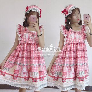 Set: Sleeveless Frill-trim Dress + Headpiece