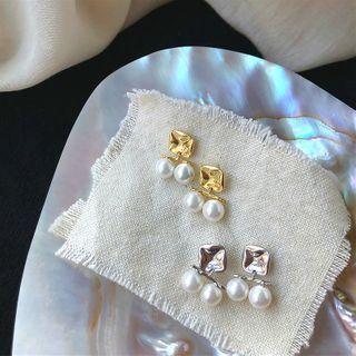 Irregular 925 Sterling Silver Square Faux Pearl Dangle Earring