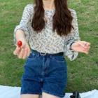 Floral Long-sleeve Chiffon Top As Shown In Figure - One Size