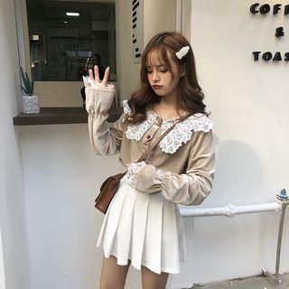 Lace Panel Corduroy Blouse