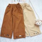 Bear Embroidered Corduroy Cropped Wide-leg Pants