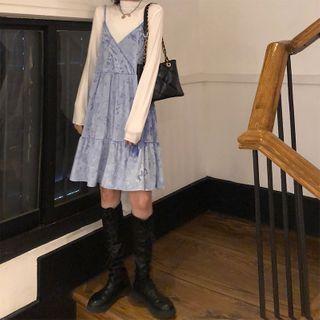 Spaghetti Strap Tiered A-line Velvet Dress As Shown In Figure - One Size