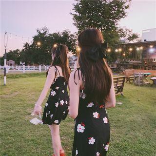 Flower Print Spaghetti-strap A-line Chiffon Dress