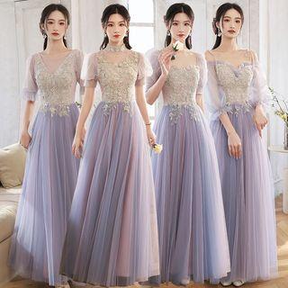 Embellished Mesh Panel A-line Evening Gown (various Designs)