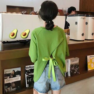 Bow Accent Slit Short-sleeve T-shirt
