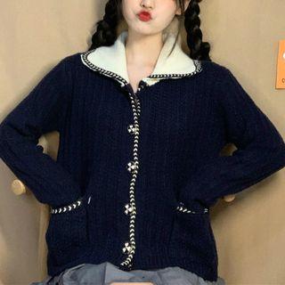 Color Block Button-up Knit Jacket