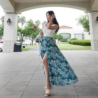 Palm Tree Print Maxi Skirt