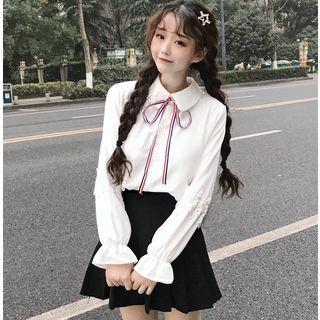 Bow Accent Blouse / Wide-leg Suspender Pants