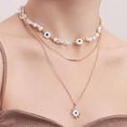 Evil Eye Faux Pearl Layered Alloy Necklace