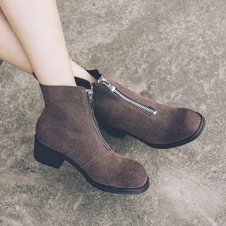 Chunky Heel Zip Front Ankle Boots