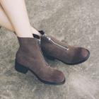 Chunky Heel Zip Front Ankle Boots