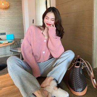 V-neck Cardigan / Plain Loose-fit Pants