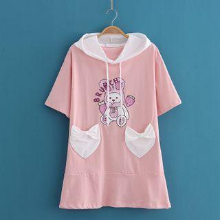 Rabbit Print Dress With Front Pocket