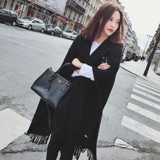 Plain Fringed Shawl Black - One Size