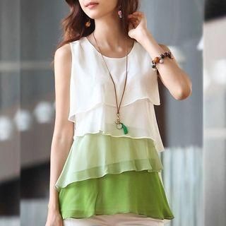 Sleeveless Color Block Chiffon Top