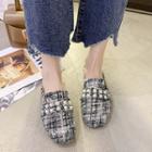 Plaid Tweed Faux Pearl Mules