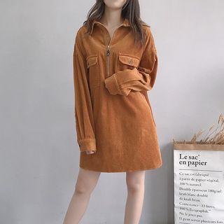 Corduroy Zip Placket Long Shirt
