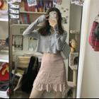 Cardigan / Floral Print A-line Skirt