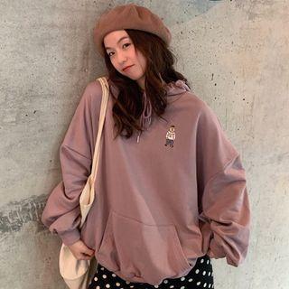 Bear Embroidered Front Pocket Hooded Sweatshirt