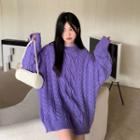 Plain Cable Knit Sweater Purple - One Size
