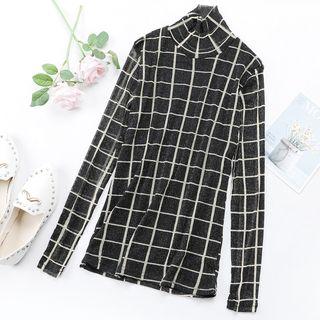 Long-sleeve Patterned Turtle-neck Top