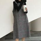 Sleeveless Plaid Midi Dress Plaid - Dark Gray - One Size
