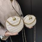Round Quilted Faux Leather Shoulder Bag