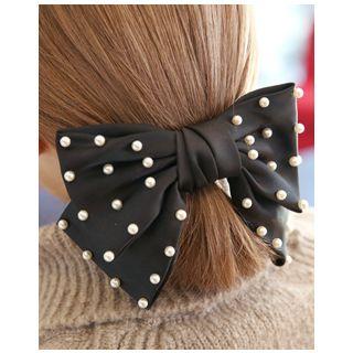 Faux-pearl Big Ribbon Hair Barrette