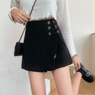High Waist Lace-up Mini A-line Skort