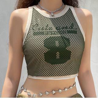 Mesh Panel Lettering Crop Tank Top