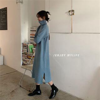 High-neck Long-sleeve Midi Dress