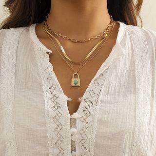 Metal Layer Necklace 3089 - Set - Gold - One Size