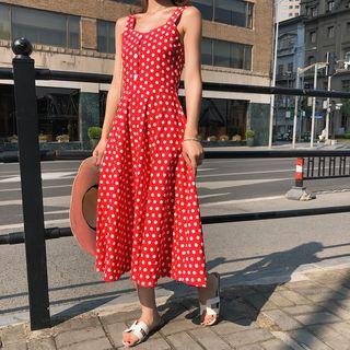 Dotted Strappy A-line Midi Dress