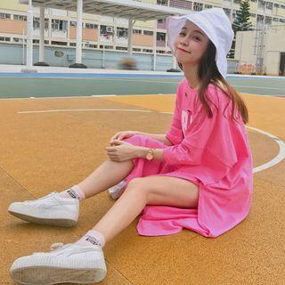 Ripped Lettering 3/4-sleeve Midi T-shirt Dress