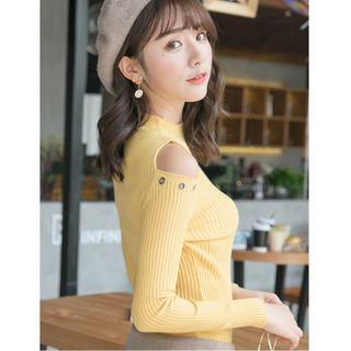 Cold Shoulder Mock Neck Sweater