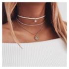 Faux Pearl Heart Pendant Layered Choker Necklace As Shown In Figure - One Size