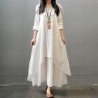 Long-sleeve Asymmetric Hem Midi Dress