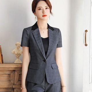 Plaid Short-sleeve Blazer / Pencil Skirt / Dress Pants / Camisole Top