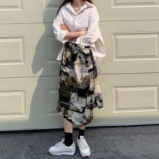 Printed Asymmetrical Midi Pencil Skirt