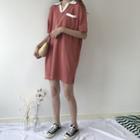 Contrast Collar Short-sleeve Knit Dress