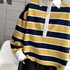 Striped Long-sleeve Long Polo Shirt